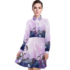 Elegant Floral Design Long Sleeve Chiffon Shirt Dress by FantasyWorld7