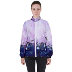 Elegant Floral Design Women s High Neck Windbreaker by FantasyWorld7