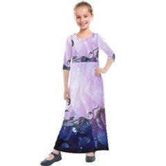 Elegant Floral Design Kids  Quarter Sleeve Maxi Dress by FantasyWorld7