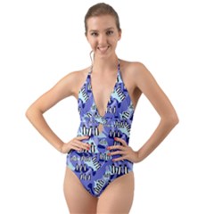 Penguins Pattern Halter Cut-out One Piece Swimsuit by bloomingvinedesign