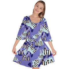 Penguins Pattern Velour Kimono Dress