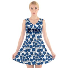 Blue Roses V-neck Sleeveless Dress by bloomingvinedesign