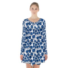 Blue Roses Long Sleeve Velvet V-neck Dress by bloomingvinedesign