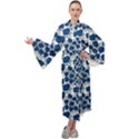 Blue Roses Maxi Tie Front Velour Kimono View1