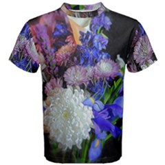 Blue White Purple Mixed Flowers Men s Cotton Tee by bloomingvinedesign