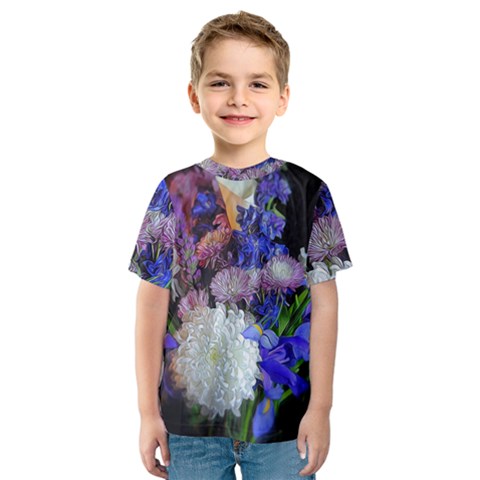 Blue White Purple Mixed Flowers Kids  Sport Mesh Tee by bloomingvinedesign