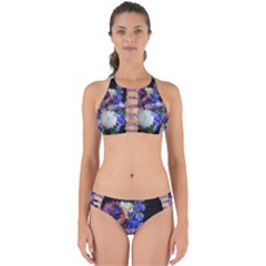 Blue White Purple Mixed Flowers Perfectly Cut Out Bikini Set