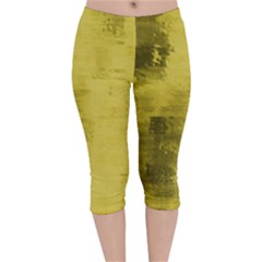 Watercolor Wash - Yellow Velvet Capri Leggings  by blkstudio