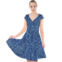 Branches Blue Cap Sleeve Front Wrap Midi Dress by blkstudio