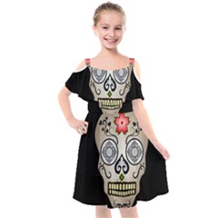 Skull Scary Art Digital Head Kids  Cut Out Shoulders Chiffon Dress by Wegoenart