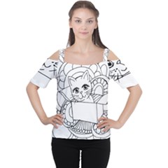 Cute Cat Coloring Page Design Cutout Shoulder Tee