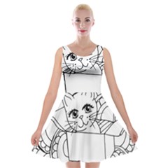 Cute Cat Coloring Page Design Velvet Skater Dress by Wegoenart