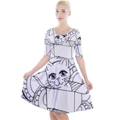 Cute Cat Coloring Page Design Quarter Sleeve A-line Dress by Wegoenart