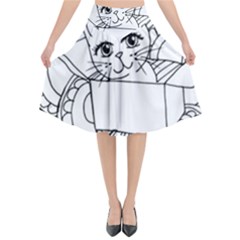 Cute Cat Coloring Page Design Flared Midi Skirt by Wegoenart