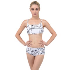 Cute Cat Coloring Page Design Layered Top Bikini Set