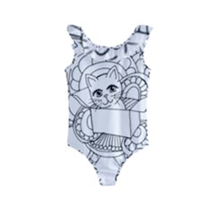 Cute Cat Coloring Page Design Kids  Frill Swimsuit by Wegoenart