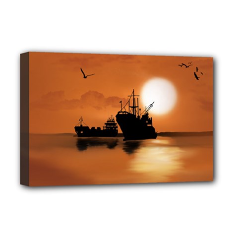 Digital Art Artwork Ship Boats Sea Deluxe Canvas 18  X 12  (stretched) by Wegoenart