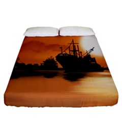 Digital Art Artwork Ship Boats Sea Fitted Sheet (queen Size) by Wegoenart