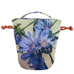 Blue Wildflowers Drawstring Bucket Bag by bloomingvinedesign