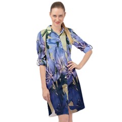 Blue Wildflowers Long Sleeve Mini Shirt Dress by bloomingvinedesign