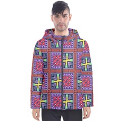 Shapes In Squares Pattern                       Men s Hooded Puffer Jacket by LalyLauraFLM