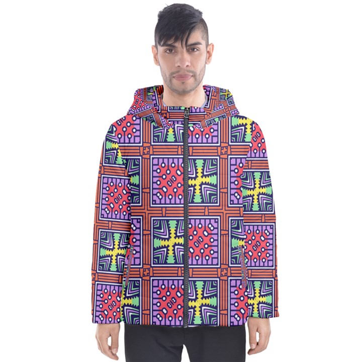 Shapes in squares pattern                       Men s Hooded Puffer Jacket