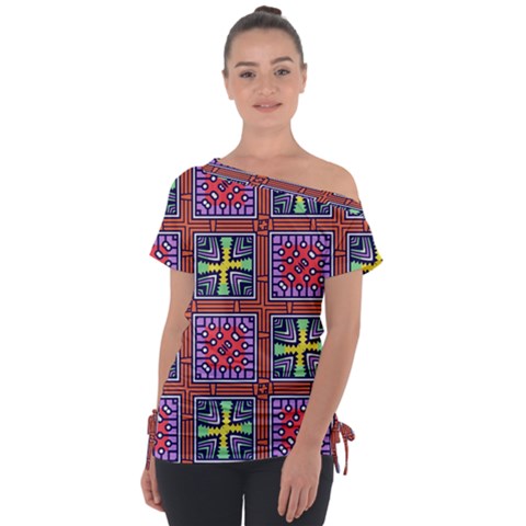 Shapes In Squares Pattern                      Off Shoulder Tie-up Tee by LalyLauraFLM