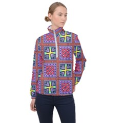 Shapes In Squares Pattern                       Women Half Zip Windbreaker by LalyLauraFLM