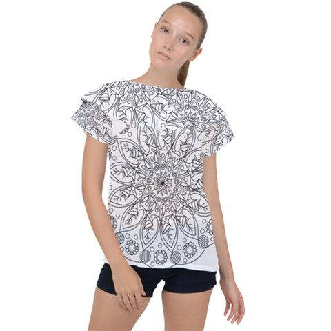 Flowers Mandala Hand Drawing Ruffle Collar Chiffon Blouse by Wegoenart