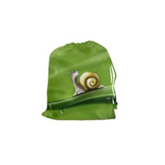 Snail Drops Rain Drawing Green Drawstring Pouch (small) by Wegoenart