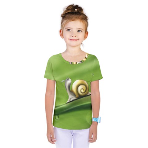 Snail Drops Rain Drawing Green Kids  One Piece Tee by Wegoenart