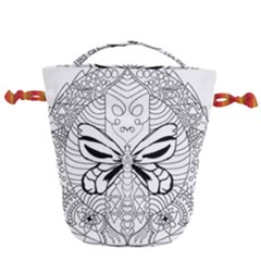 Mandala Butterfly Insect Drawstring Bucket Bag by Wegoenart