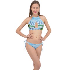 Digital Design Landscape Mountains Cross Front Halter Bikini Set by Wegoenart