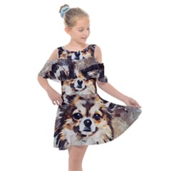 Chihuahua Dog Cute Pets Small Kids  Shoulder Cutout Chiffon Dress by Wegoenart