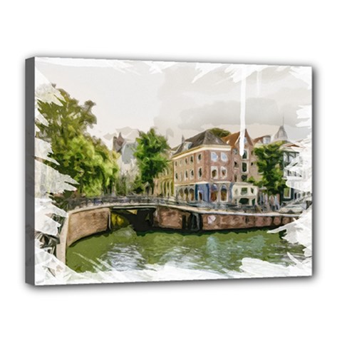 Amsterdam Holland Canal River Canvas 16  X 12  (stretched) by Wegoenart