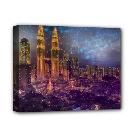 City Lights Skyline Buildings Deluxe Canvas 14  X 11  (stretched) by Wegoenart