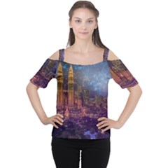 City Lights Skyline Buildings Cutout Shoulder Tee