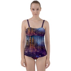 City Lights Skyline Buildings Twist Front Tankini Set by Wegoenart