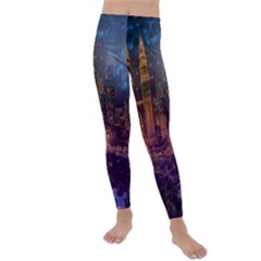 City Lights Skyline Buildings Kids  Lightweight Velour Leggings by Wegoenart