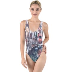 Venice Water Laguna Italy High Leg Strappy Swimsuit by Wegoenart