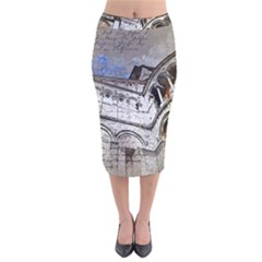 Building Architecture Columns Velvet Midi Pencil Skirt