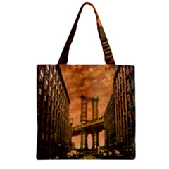 Architecture Buildings City Bridge Zipper Grocery Tote Bag by Wegoenart