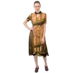 Architecture Buildings City Bridge Keyhole Neckline Chiffon Dress by Wegoenart