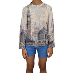 London Westminster Bridge Building Kids  Long Sleeve Swimwear by Wegoenart