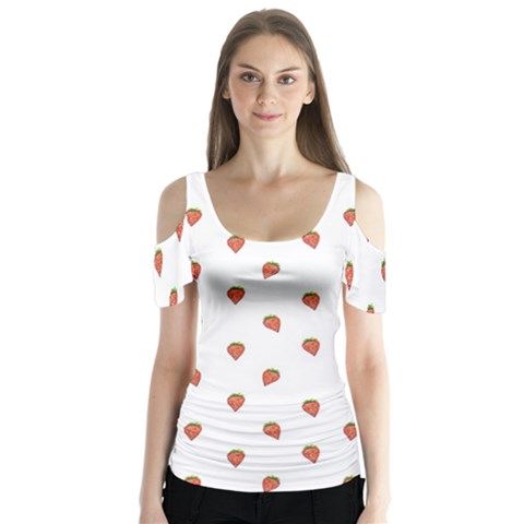 Cartoon Style Strawberry Pattern Butterfly Sleeve Cutout Tee  by dflcprintsclothing