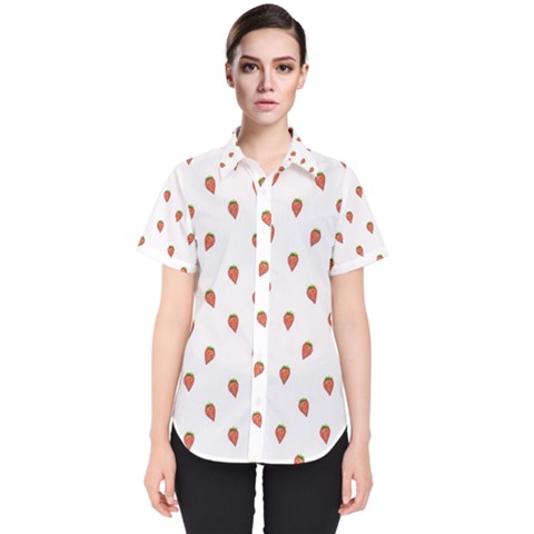 Cartoon Style Strawberry Pattern Women s Short Sleeve Shirt by dflcprintsclothing