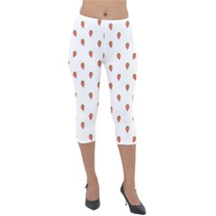 Cartoon Style Strawberry Pattern Lightweight Velour Capri Leggings  by dflcprintsclothing