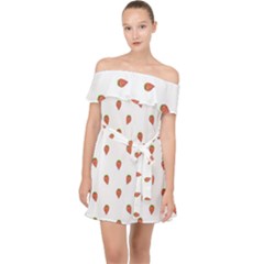 Cartoon Style Strawberry Pattern Off Shoulder Chiffon Dress by dflcprintsclothing