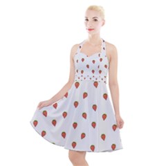 Cartoon Style Strawberry Pattern Halter Party Swing Dress  by dflcprintsclothing