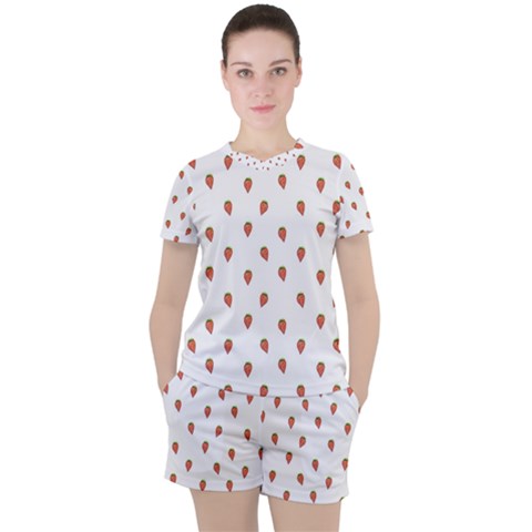 Cartoon Style Strawberry Pattern Women s Tee And Shorts Set by dflcprintsclothing
